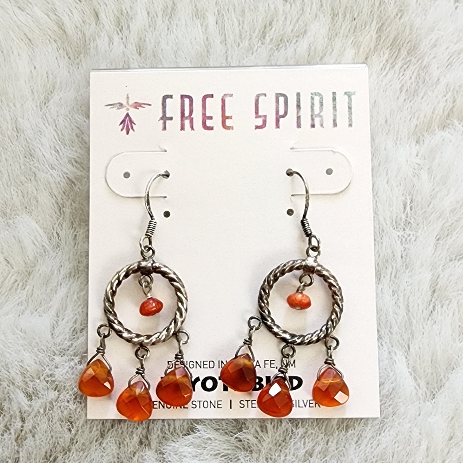 Nwt Peyote Bird Orange Dangle Sterling Silver Hook Earrings 50$
